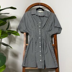 Anthropologie Exquise SMALL Tobie Mini Dress in Gray White Stripe